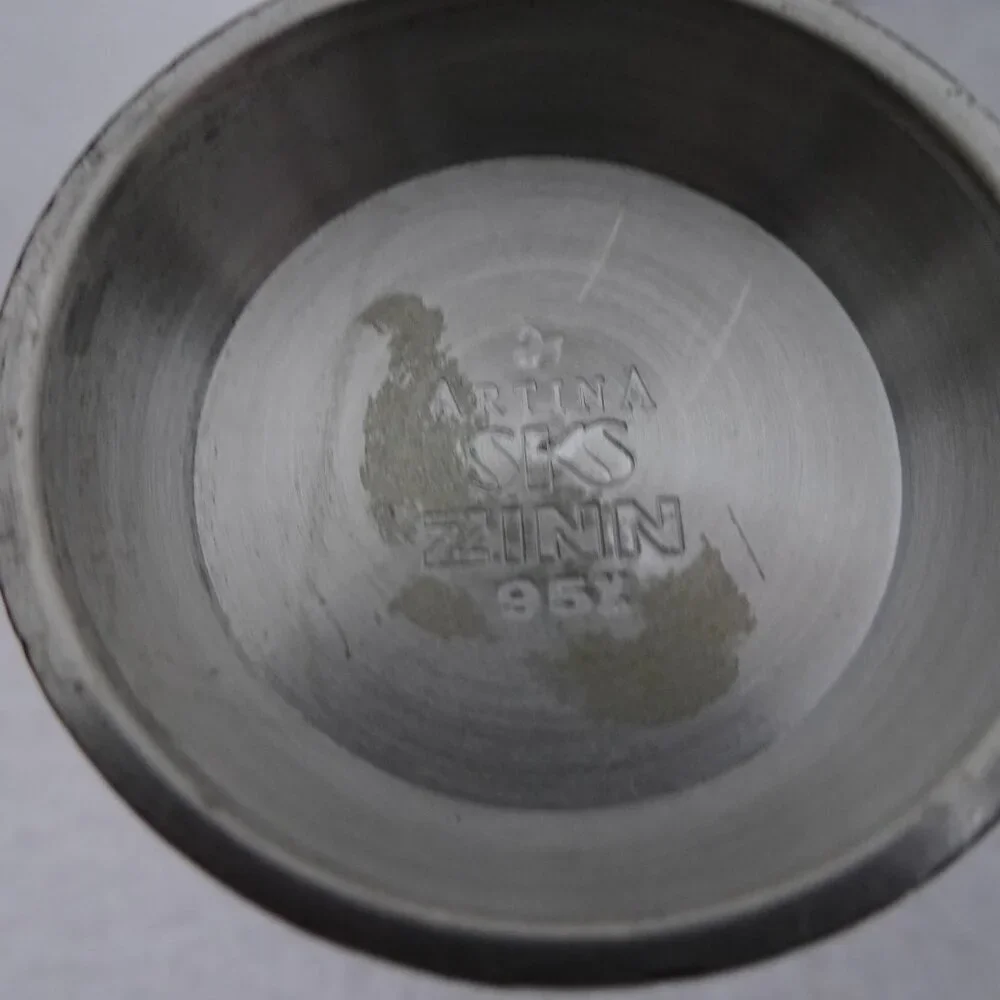 Vintage SKS ZINN 95% Pewter Embossed Shot Glass Set of 3 Cups Goblet